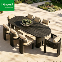 Ensembles de meubles de salle à manger d'extérieur modernes, structure en aluminium, table et chaises de jardin confortables pour cour, maisons et villas