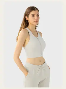 New One-piece Zip-up Sports Vest Crop Top Pad High Strength Shock-proof Running Fitness Wear Push-up Yoga Bra For Women