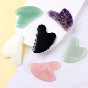 New Private Label Custom Body Heart Facial Nephrite Scraping Massage Tool Stones Pink Rose Quartz Jade Gua Sha