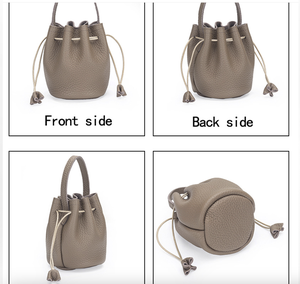 Bolso Ando de Cuero Genuino de Vaca, Mini Bolso Tipo Cubo con Cordón y Asa Superior para Mujer - Product Image 4