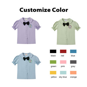 Fabricación Diseño personalizado Logo Uniformes escolares Vestido clásico Camisa <span class=keywords><strong>Peter</strong></span> Pan Blusa Niñas Ropa escolar Blusa de manga corta - Product Image 4