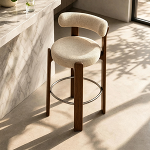 Tabouret avec dossier incurvé, coussin en coton et lin beige, <span class=keywords><strong>pour</strong></span> la maison, la <span class=keywords><strong>cuisine</strong></span>, l'îlot, le comptoir, <span class=keywords><strong>chaise</strong></span> <span class=keywords><strong>haute</strong></span> de bar, plusieurs hauteurs de siège en option - Product Image 4