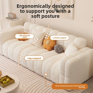 Living Room Small Apartment 2025 New Style Rental Unit Creamy Sectional <strong>Sofa</strong> Three Seat Velvet-like Solid Wood <strong>Elephant</strong>-Ear - Product Image 4