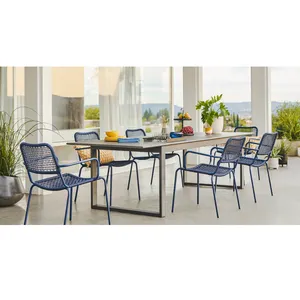 10人用の長い正方形のダイニングテーブルと椅子屋外ヴィラレストランガーデンテーブルセット屋外家具