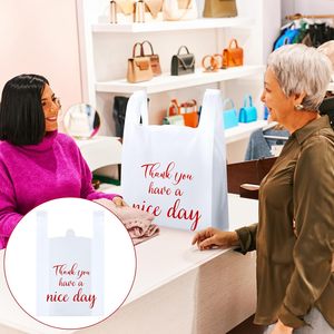 ถุงใส่เสื้อยืด ถุงพลาสติกแบบใช้ซ้ำได้และแบบใช้ครั้งเดียวสำหรับธุรกิจขนาดเล็ก ร้านขายของชำ (สีขาว, สีแดง) - Product Image 6