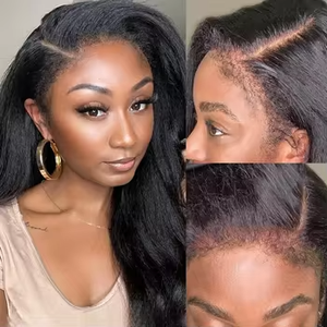 Perruques de cheveux humains lisses crépus avec baby hair bouclés <span class=keywords><strong>afro</strong></span>, Lace Front HD transparente 13x4, ligne de cheveux naturelle, bords crépus, cheveux bouclés - Product Image 3