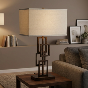 Modern Minimalist Metal LED Table <b>Lamp</b> with Beige Fabric Round Shade for Bedroom Decor - Product Image 4