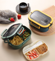 Ruime capaciteit plastic 40oz lunchbox, magnetronbestendig, dubbeldeks, alles-in-één bentobox, lekvrij, verwarmbaar, behoudt de versheid