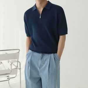 Suéter de punto de nuevo diseño, Sudadera de cuello vuelto de Color sólido para hombre, sudadera de manga corta de verano de secado rápido para hombre - Product Image 3