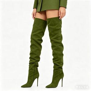 Stivali da donna sopra il ginocchio in finta pelle scamosciata con cerniera laterale, caldi e invernali, modello 2026 in saldo, ideali per cosce larghe e gambe con pieghe. - Product Image 6