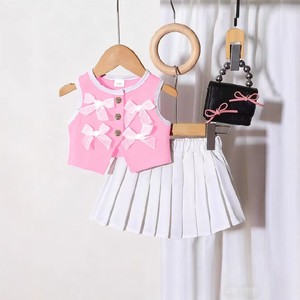 Conjunto de Falda Plisada y Chaleco con Lazo para Niñas, Primavera-Verano 2026, Atuendo Dulce para Niñas Pequeñas, Conjunto Casual de 2 Piezas - Product Image 4