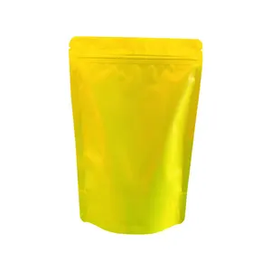 Sachets refermables en aluminium pour aliments Zip Top Hermétique Jaune Mat Couleur Fond Carré Sac d'emballage alimentaire en aluminium Étanche à l'humidité