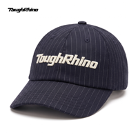 Casquette de baseball personnalisée de haute qualité, bleu marine à rayures fines, avec broderie de logo en relief, visière incurvée, vente en gros OEM