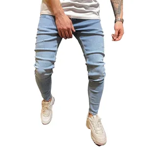 Chinese rogged pure blue plain men's funky denim pants jeans slim fit trousers for men