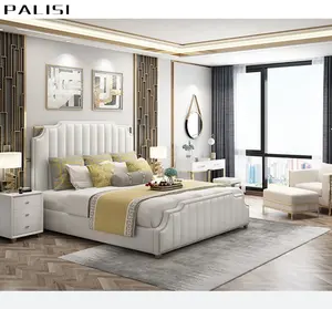 Hot Sale Luxury Soft <strong>Bed</strong> Set <strong>Gold</strong> <strong>Frame</strong> Upholstered Modern Leather <strong>Bed</strong> Queen Size High Headboard Postmodern Hotel king <strong>Bed</strong> - Product Image 5