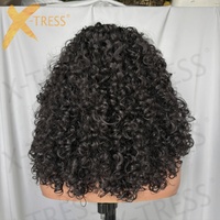 Perruque Synthétique Lace Front Part T Naturelle Noire Cheveux Bouclés Ébouriffés Mèches Bouclées Afro Sans Colle Résistante à la Chaleur Fibre Future