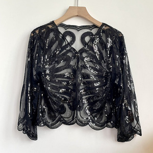 Wholesale Luxury <strong>Sequin</strong> Embroidered Cardigan <strong>Top</strong> Female See Through Stylish Casual <strong>Tops</strong> - Product Image 2
