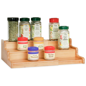 Bamboo 3-Tier Expandable Spice Rack Step Shelf Organizer storage holder