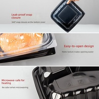 Boîte à lunch articulée MFPP avec couvercle transparent et fond noir, contenants alimentaires jetables en plastique recyclable pour plats à emporter
