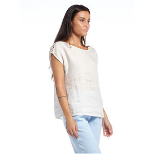 Camiseta sin Mangas Corta de Verano 2022, Precio de Fábrica, Personalizada, 100% Lino Tejido, Informal, Transpirable y Ecológica para Mujer - Product Image 4