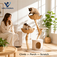 Arbre à chat en forme de panier en osier avec poteau en sisal et tronc en bois, mobilier d'escalade d'intérieur, vente en gros