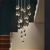 Lustre moderne de luxe en acier inoxydable et cristal pour escalier, plafond haut, luminaires suspendus LED à intensité variable