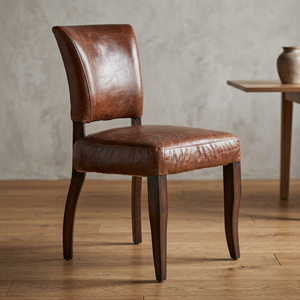 Silla de Comedor de Estilo Industrial Vintage con Cuero Genuino y Patas de Madera Maciza para Uso en Villas - Product Image 3