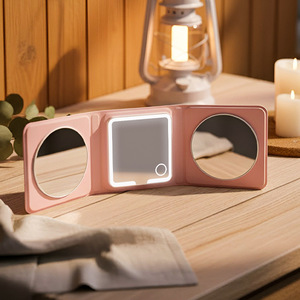 Miroir de maquillage LED rose Jiayao Furniture, pliable en trois parties, rechargeable, avec lumière, portable, pour voiture, chambre et salle de bain - Product Image 4