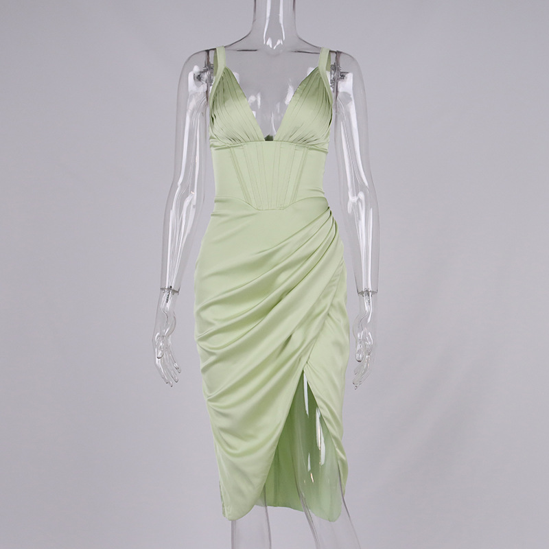 Evening Dress Plain Sexy Deep V Neck Backless Sleeveless 2022 New Elegant Party Women