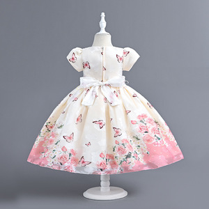 Abito da principessa da ragazza con manica a bolle adesivo con fiore a forma di fiore per matrimonio carino festa di <span class=keywords><strong>compleanno</strong></span> per feste scolastiche - Product Image 4