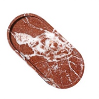 Plateau ovale moderne en marbre rouge français naturel, poli, durable, imperméable, pour chambre, salle de bain, bougies, bijoux, fruits, collations