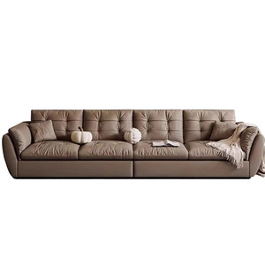 Mocha Genuine Leather Lazy <b>Sofa</b> Down Filled Straight Couch Top Grain Leather Solid <b>Wood</b> <b>Frame</b> for Small Living Room - Product Image 4