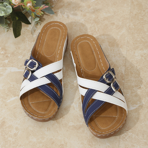 Sandalias multicolores con punta abierta Plataforma <span class=keywords><strong>plana</strong></span> abierta Color sólido Ligero antideslizante para verano Uso al aire libre Cierre deslizante - Product Image 4