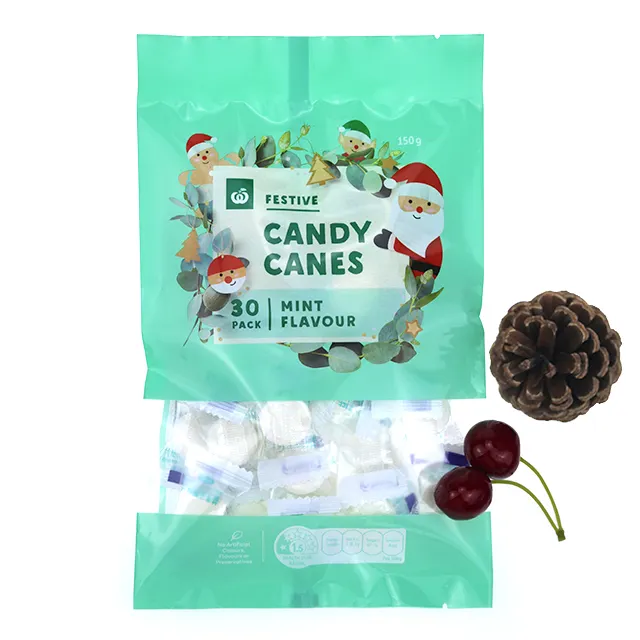 customized water proof back seal bag with clear window for christmas candy packaging mint flavours