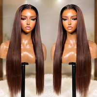 Perruques frontales en dentelle HD 13x4, couleur marron ombré, 200% personnalisées, avec baby hair pré-épilés, sans colle, en cheveux humains Super Double Drawn