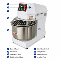 Spiraaldeegmixer, commerciële deegkneedmachine, dubbele snelheid, roestvrijstalen kom, bakkerijapparatuur