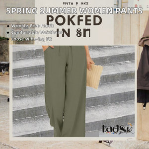 Pantalon large pour femme, taille élastique, cordon de serrage, coupe ample, longueur complète, décontracté, été - Product Image 2