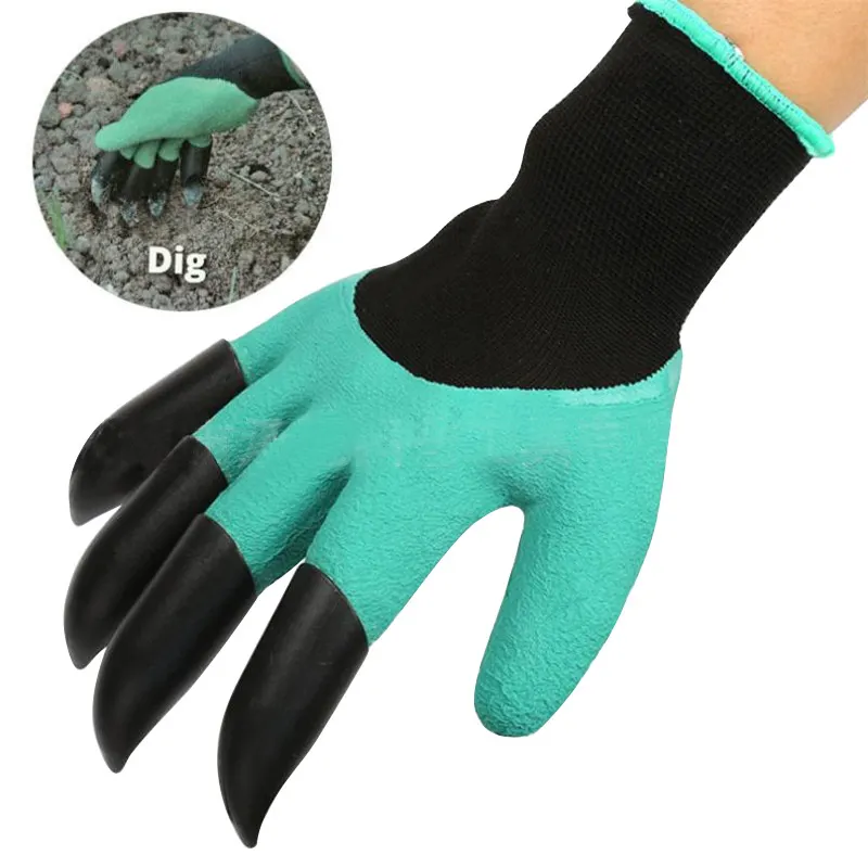 Gants de travail en caoutchouc imperméables avec griffes du bout des doigts Gants de jardin respirants pour creuser et planter