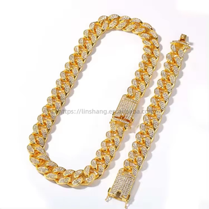 Hip Hop 13mm Miami <b>Cuban</b> <b>Link</b> <b>Chain</b> Gold <b>Silver</b> Necklace Bracelet Jewelry Set for Men - Product Image 1