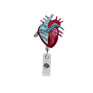 Bestom acrilico medico retrattile cuore infermiera Badge Reel Clip accessori medico titolare della carta d'identità all'ingrosso per il lavoro