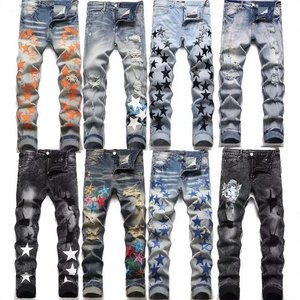 Jeans Slim Fit da <span class=keywords><strong>Uomo</strong></span> Amiry Hip Hop, Gamba Dritta, Elasticizzati, Comodi, con Ginocchia Strappate, <span class=keywords><strong>Pantaloni</strong></span> Casual in Denim di Alta Qualità - Product Image 1