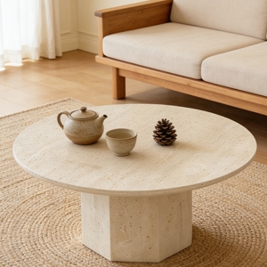 Modern Beige Travertine Wabi-Sabi Eco-Friendly Durable Easy Clean Coffee Table Designer <strong>Furniture</strong> for Living Room Hotel Use - Product Image 1
