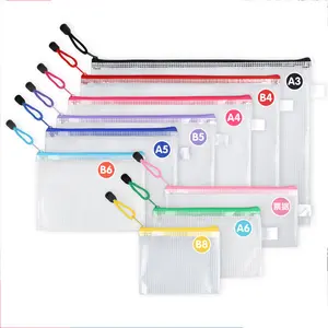 Customized Logo Document Organizer Bag A4 Transparent Mesh Zipper Pouch Waterproof File Folder Bag With Zipper Handle