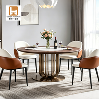 Ensemble de table à manger moderne en bois massif noyer et marbre avec base en acier inoxydable de luxe, 4 chaises
