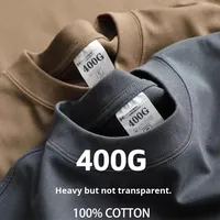 Kaos T-Shirt Musim Panas Unisex 400g Bahan Katun Murni Double Yarn, Kerah O, Lengan Pendek, Model Longgar, Bernapas, Tidak Transparan