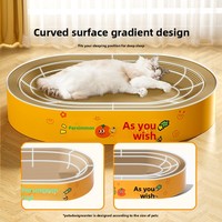 Tempat Tidur dan Penggaruk Kucing dari Kertas Bergelombang Ekstra Besar dan Tahan Lama dalam Satu Desain Lucu dengan Pola Kata-Kata Keberuntungan untuk Mengasah Cakar