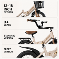 Faltbares Kinderfahrrad mit Stützrädern und Rücksitz Hochkarbon-Stahl Kinderfahrrad für Kinder 80cm-140cm Mehrere Größen