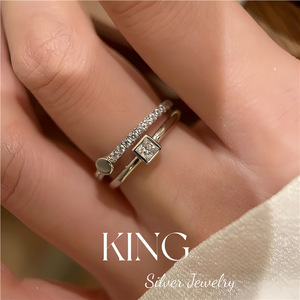 King Silver Jewelry Geometric <b>Ring</b> <b>Set</b> <b>Gold</b> Silver Pave Setting Unisex Gift - Product Image 4