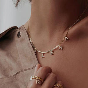 Kalung Baja Anti Karat Personalisasi 2 Hari eManco, Berlapis Emas dengan Inisial Berlian, Kalung Nama Kustom DIY, Dropshipping - Product Image 5