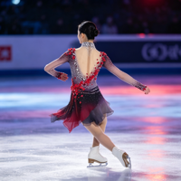 Robe de patinage artistique à manches longues, dégradé noir et rouge, maille ornée de fleurs 3D et de strass, pour enfants et adultes, pour les compétitions sur glace
